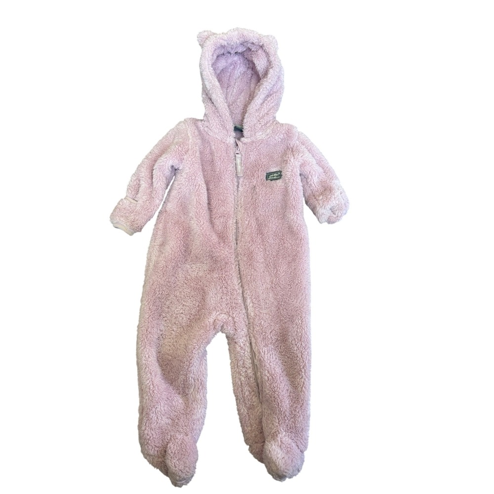 Eddie Bauer Girls Fur Fleece Hooded Bunting Full Zip Suit 6-9 Months Plush Furry